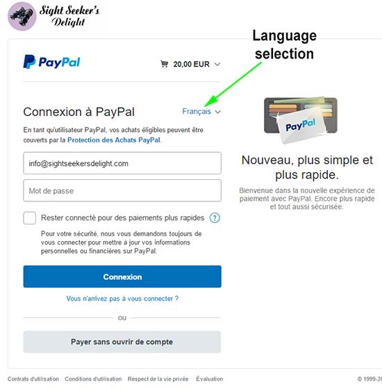 Paypal language